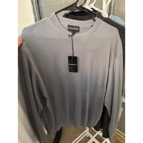 Emporio Armani Virgin Wool Long Sleeve Crewneck Sweater Gray Sz L - Picture 4 of 7